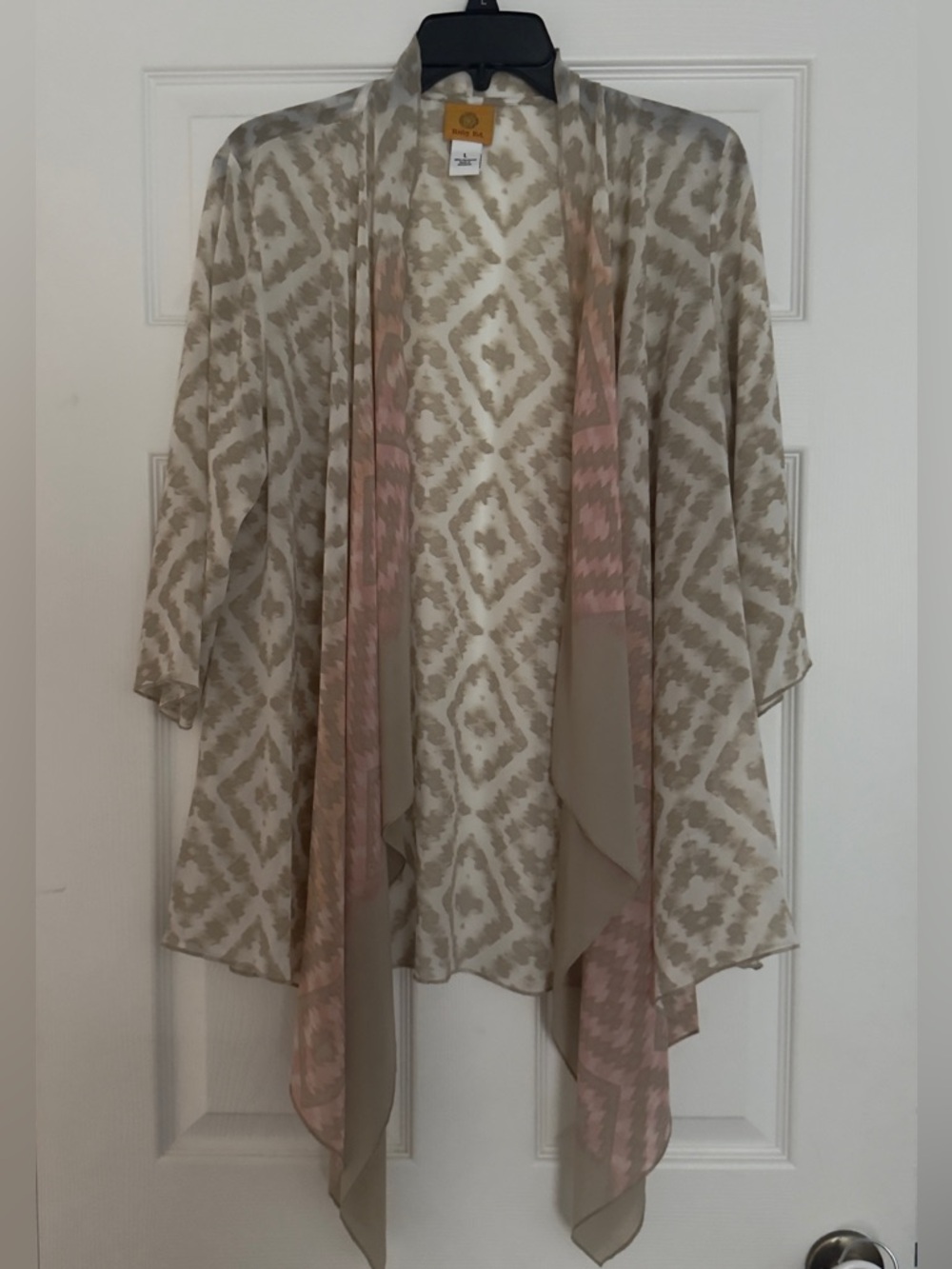 Ruby Rd Women’s Lightweight Printed Kimono Cardigan in Beige and Blush Size L